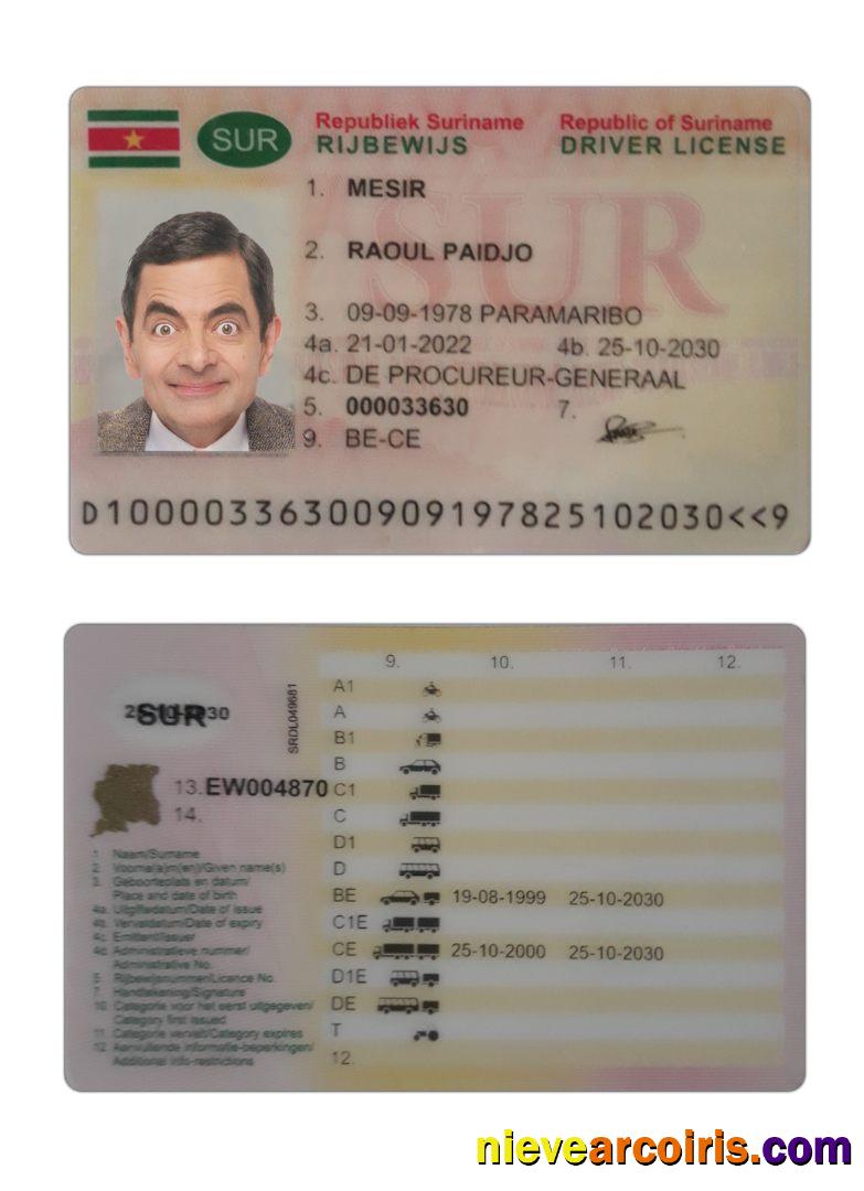 Suriname driving license 2022-present